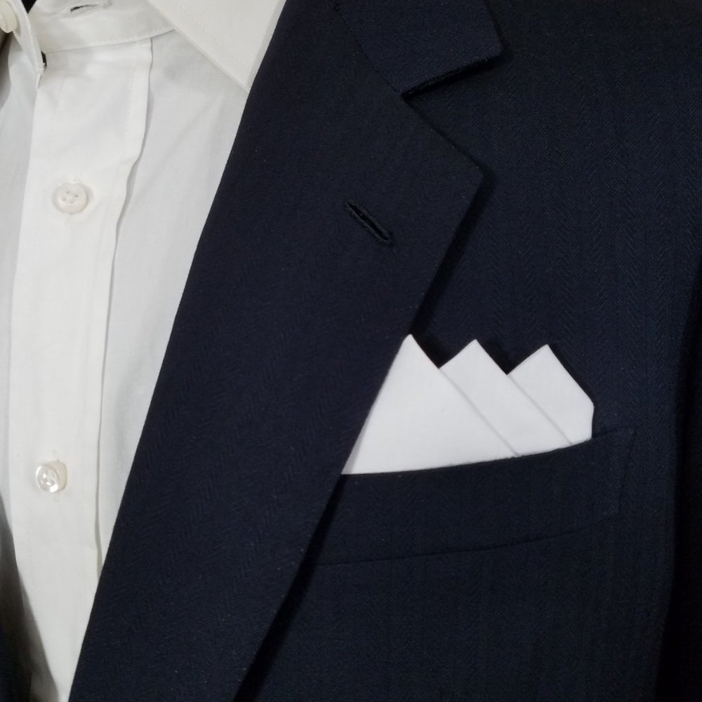NEW White 100% Cotton 3 Point Pre-Folded Pocket Square Handkerchief Insert